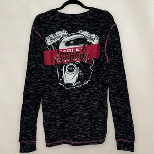 Harley Davidson Thermal Shirt Lightweight Engine Graphic Black/Red Size Medium